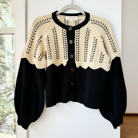 THE GREAT. Sweaters - THE GREAT Scallop Sophomore Cardigan Sweater Black Cream